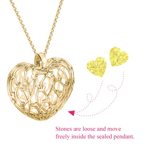 Organic Caged Hearts Pendant – 18K Gold Plated Silver with Citrine
