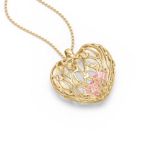 Organic Caged Hearts Pendant – 18K Gold Plated Silver with Pink Tourmaline
