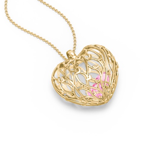 Organic Caged Hearts Pendant – 18K Gold Plated Silver with Pink Tourmaline