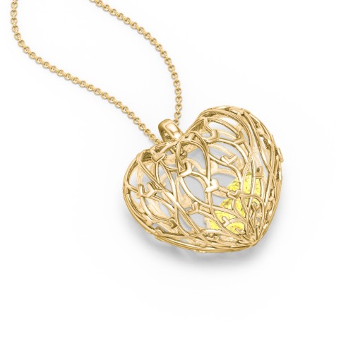 Organic Caged Hearts Pendant – 18K Gold Plated Silver with Citrine