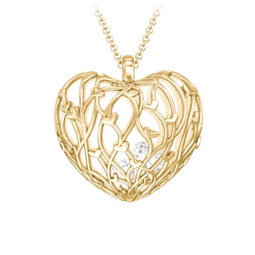 Organic Caged Hearts Pendant – 18K Gold Plated Silver with Cubic Zirconia