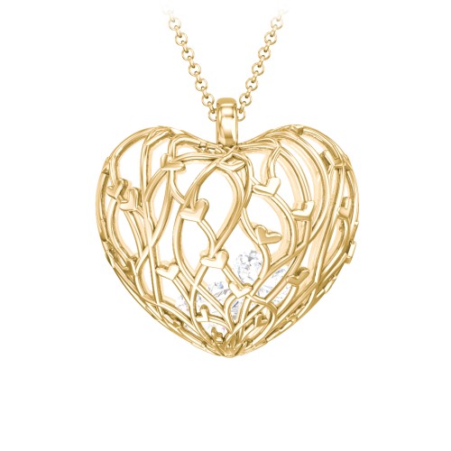 Organic Caged Hearts Pendant – 18K Gold Plated Silver with Diamond