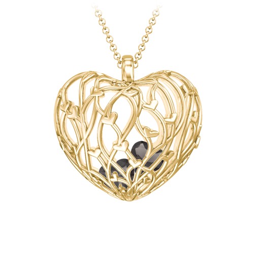 Organic Caged Hearts Pendant – 18K Gold Plated Silver with Smokey Quartz