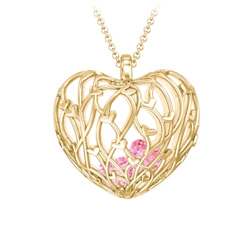 Organic Caged Hearts Pendant – 18K Gold Plated Silver with Pink Tourmaline