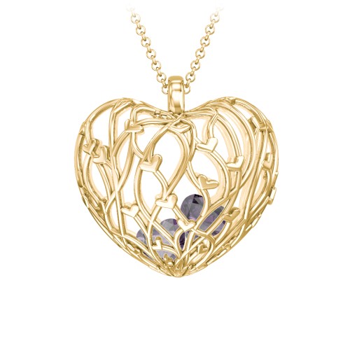 Organic Caged Hearts Pendant – 18K Gold Plated Silver with Alexandrite
