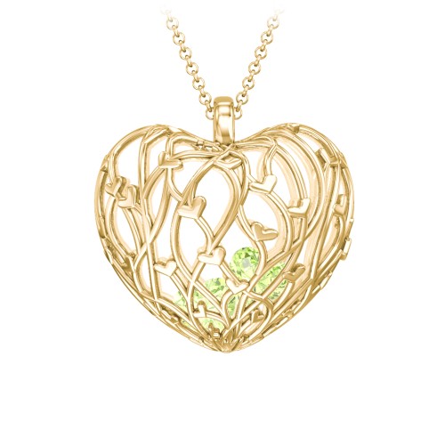 Organic Caged Hearts Pendant – 18K Gold Plated Silver with Peridot