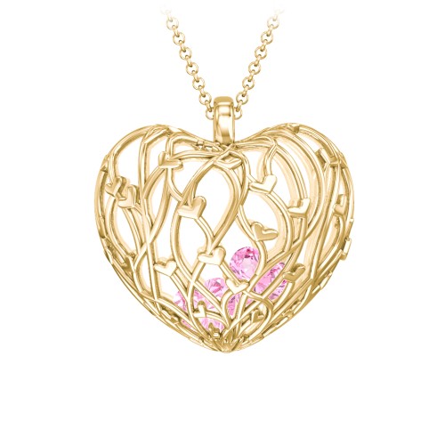 Organic Caged Hearts Pendant – 18K Gold Plated Silver with Pink Tourmaline