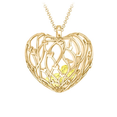 Organic Caged Hearts Pendant – 18K Gold Plated Silver with Citrine