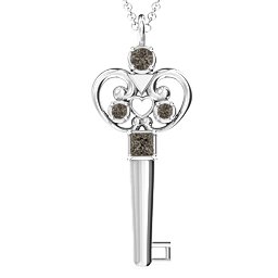 3–5 Stone Accented Key Pendant in 925 Sterling Silver with Smokey Quartz and Amethyst