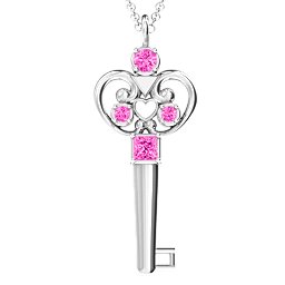 3–5 Stone Accented Key Pendant in 925 Sterling Silver with Pink Tourmaline and Amethyst