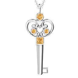 3–5 Stone Accented Key Pendant in 925 Sterling Silver with Citrine and Amethyst