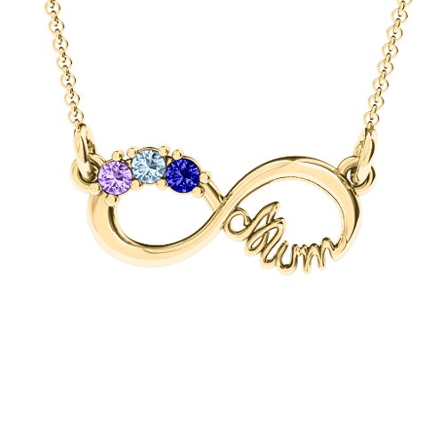 Mum's Infinity Pendant – 10K Yellow Gold with Amethyst, Aquamarine, and Blue Sapphire