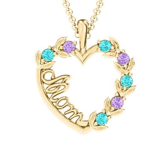 Mom's Heart of Love Pendant – 10K Yellow Gold with Mint Premium Zirconia and Amethyst