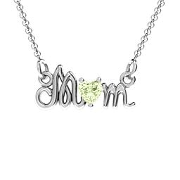 Graceful Mom Heart Birthstone Pendant in 925 Sterling Silver with Peridot