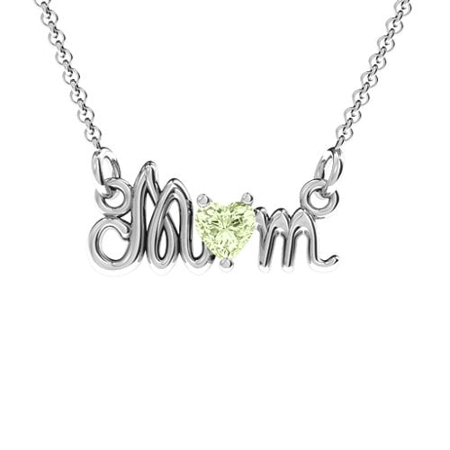 Graceful Mom Heart Birthstone Pendant – Sterling Silver with Peridot
