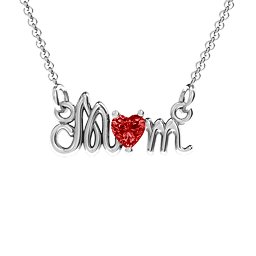 Graceful Mom Heart Birthstone Pendant in 925 Sterling Silver with Garnet