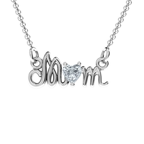 Graceful Mom Heart Birthstone Pendant – Sterling Silver with Diamond
