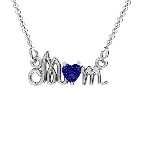Graceful Mom Heart Birthstone Pendant – Sterling Silver with Blue Sapphire