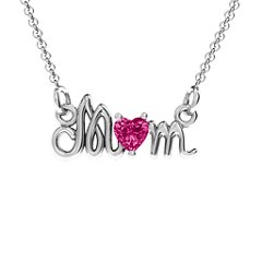 Graceful Mom Heart Birthstone Pendant – 10K Yellow Gold with Ruby