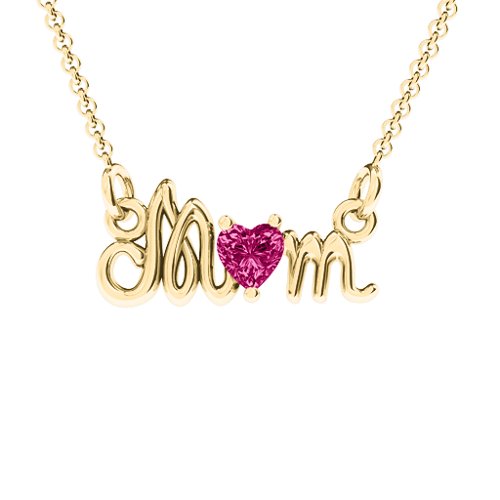 Graceful Mom Heart Birthstone Pendant – 10K Yellow Gold with Ruby