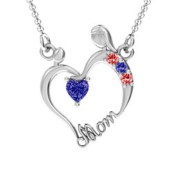 Mother and Child Pendant in 925 Sterling Silver with Blue Sapphire and Garnet