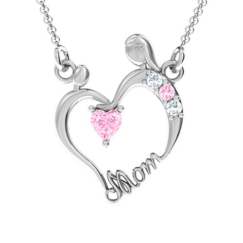 Mother and Child Pendant – Sterling Silver with Pink Tourmaline and Cubic Zirconia