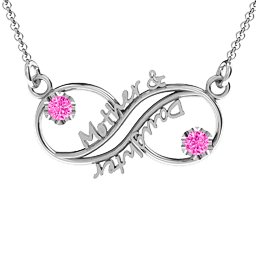 Mother and Daughter Infinity Pendant in 925 Sterling Silver with Pink Tourmaline
