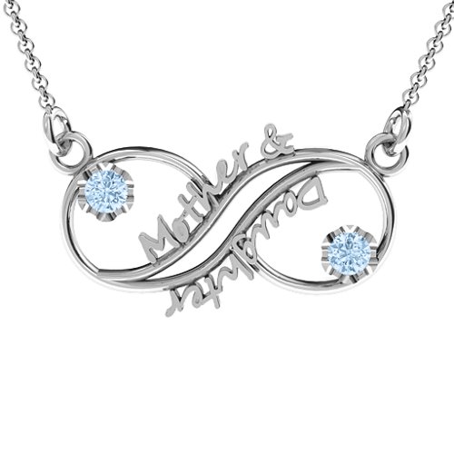 Mother and Daughter Infinity Pendant – Sterling Silver with Aquamarine