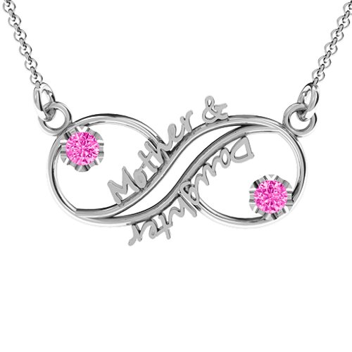 Mother and Daughter Infinity Pendant – Sterling Silver with Pink Tourmaline