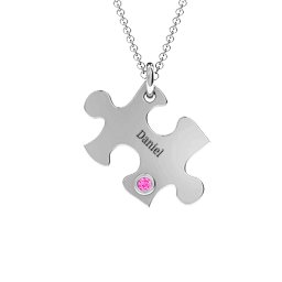 Puzzle Piece of Your Heart Pendant in 925 Sterling Silver with Pink Tourmaline