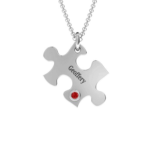 Puzzle Piece of Your Heart Pendant – Sterling Silver with Garnet