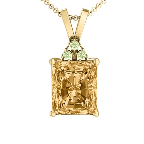 Emerald Cut Solitaire with Accents Pendant – 18K Gold Plated Silver with Fancy Yellow Premium Zirconia and Peridot