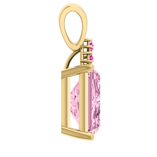 Emerald Cut Solitaire with Accents Pendant – 18K Gold Plated Silver with Fancy Pink Premium Zirconia and Pink Tourmaline