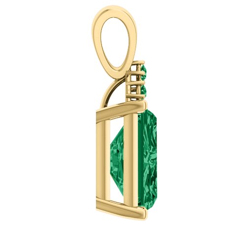 Emerald Cut Solitaire with Accents Pendant – 18K Gold Plated Silver with Green Premium Zirconia and Emerald
