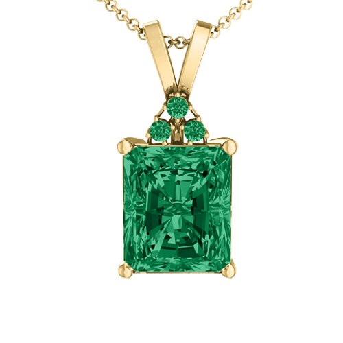 Emerald Cut Solitaire with Accents Pendant – 18K Gold Plated Silver with Green Premium Zirconia and Emerald