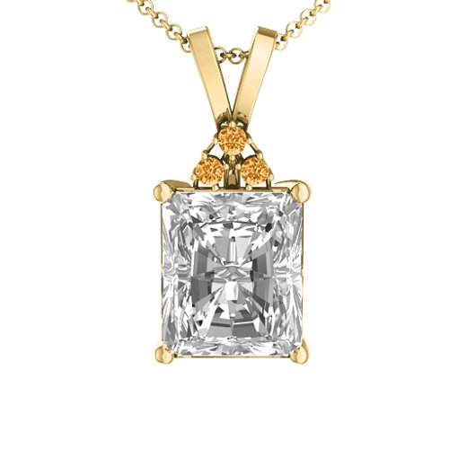 Emerald Cut Solitaire with Accents Pendant – 18K Gold Plated Silver with White Premium Zirconia and Citrine