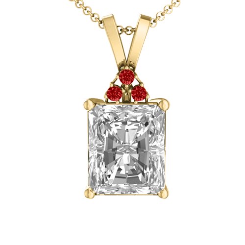 Emerald Cut Solitaire with Accents Pendant – 18K Gold Plated Silver with White Premium Zirconia and Garnet