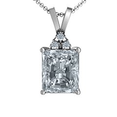 Emerald Cut Solitaire with Accents Pendant – Sterling Silver with White Premium Zirconia and Cubic Zirconia