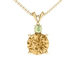 Graceful Round Solitaire with Accent Pendant in 18K Gold Plated Silver with Fancy Yellow Premium Zirconia and Peridot