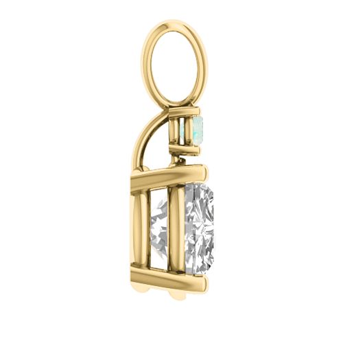 Graceful Round Solitaire with Accent Pendant – 18K Gold Plated Silver with White Premium Zirconia and Opal