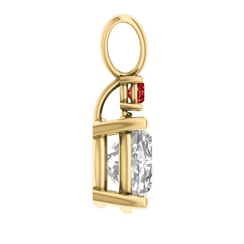 Graceful Round Solitaire with Accent Pendant – 18K Gold Plated Silver with White Premium Zirconia and Garnet