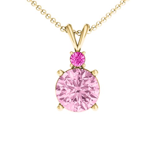 Graceful Round Solitaire with Accent Pendant – 18K Gold Plated Silver with Fancy Pink Premium Zirconia and Pink Tourmaline