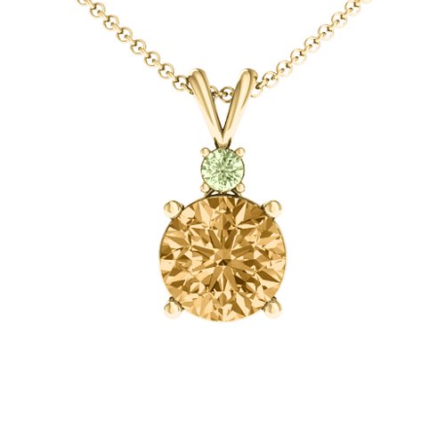 Graceful Round Solitaire with Accent Pendant – 18K Gold Plated Silver with Fancy Yellow Premium Zirconia and Peridot