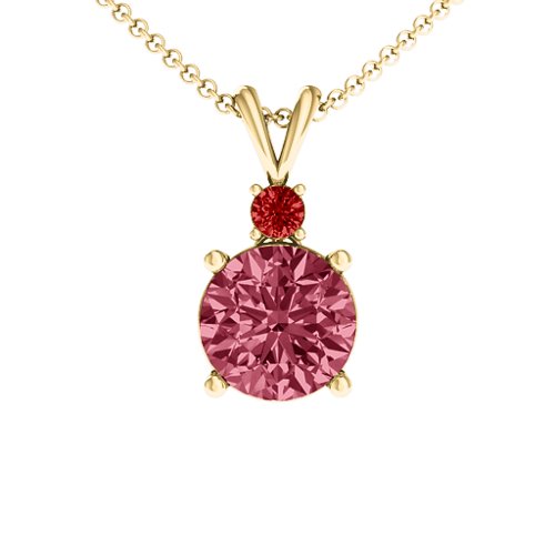 Graceful Round Solitaire with Accent Pendant – 18K Gold Plated Silver with Red Premium Zirconia and Garnet