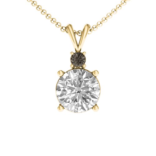 Graceful Round Solitaire with Accent Pendant – 18K Gold Plated Silver with White Premium Zirconia and Smokey Quartz