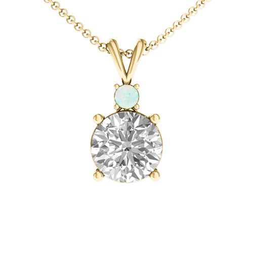 Graceful Round Solitaire with Accent Pendant – 18K Gold Plated Silver with White Premium Zirconia and Opal