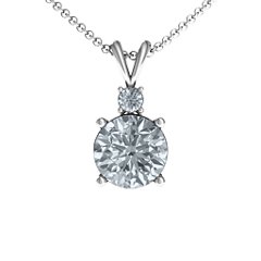 Graceful Round Solitaire with Accent Pendant – Sterling Silver with White Premium Zirconia and Cubic Zirconia
