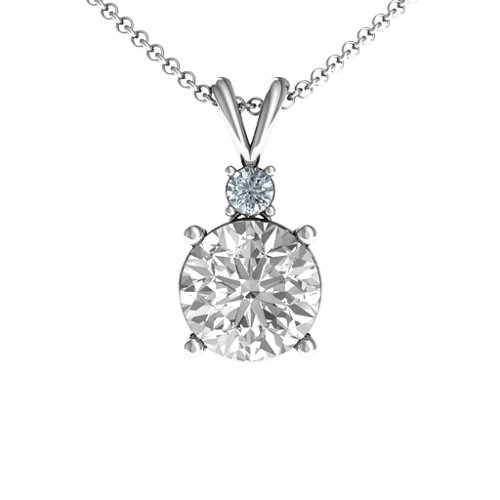 Graceful Round Solitaire with Accent Pendant – Sterling Silver with White Premium Zirconia and Cubic Zirconia