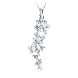 Cherry Blossoms in Bloom Branch Pendant in 925 Sterling Silver with Aquamarine, Cubic Zirconia, and Blue Sapphire