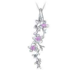 Cherry Blossoms in Bloom Branch Pendant in 925 Sterling Silver with Amethyst, Cubic Zirconia, and Blue Sapphire